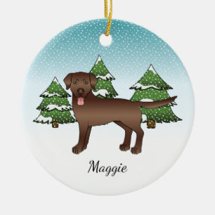 Brawn Labrador Retriever in einem Winterwald & Nam Keramik Ornament