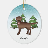 Brawn Labrador Retriever in einem Winterwald & Nam Keramik Ornament (Links)