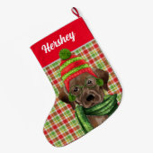 Brawn Labrador Retriever Red Kariert mit Hundename Großer Weihnachtsstrumpf (Rückseite (Hängend))