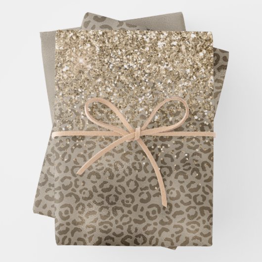 Brawn Leopard Print Gold Glitzer Funkeln Geschenkpapier Set (Beispiel)