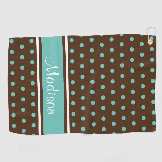 Brawn Light Aquamarin Polka Dot Strip Script Name Golfhandtuch (Horizontal)