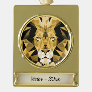 Brawn Lion über den Goldnamen und das Jahr Banner-Ornament Gold