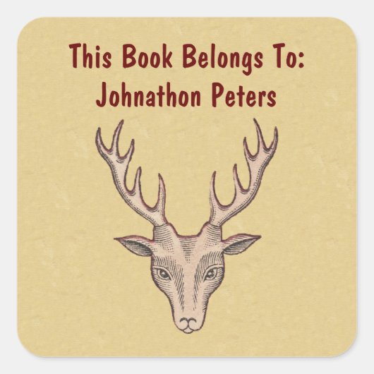 Brawn Male Head of Deer Antlers Red Kontur Tan Quadratischer Aufkleber (Vorderseite)