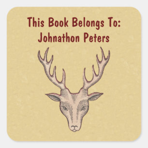 Brawn Male Head of Deer Antlers Red Kontur Tan Quadratischer Aufkleber