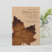 Brawn Maple Leaf Erntedank Dinner Einladung (Stehend Vorderseite)