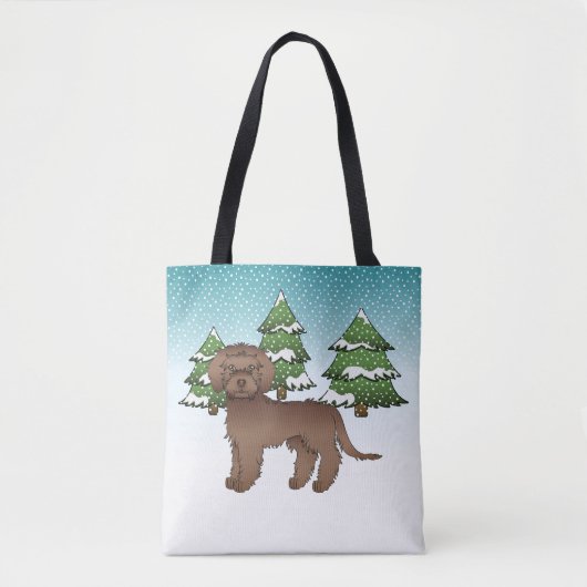 Brawn Mini Goldendoodle Hund in einem Winterwald Tasche (Vorderseite)
