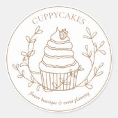 Brawn Minimal Floral Bakery Erdbeere Cupcake Runder Aufkleber (Vorderseite)