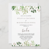 Brawn Minimalistisch Green Blätter Boda Wedding Einladung (Vorderseite)