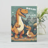 Brawn Mint Green Dinosaur Boy 1. Geburtstag Einladung (Stehend Vorderseite)