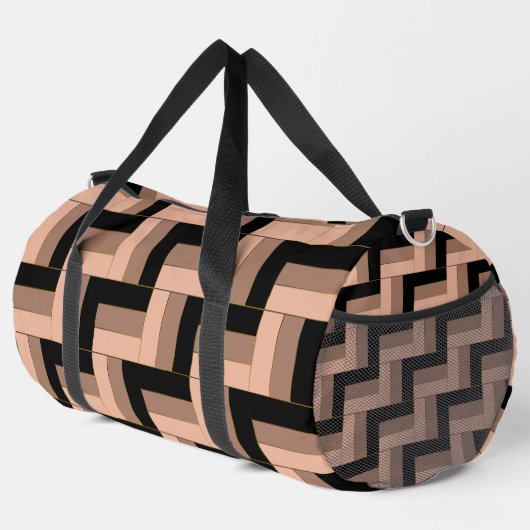 Brawn Mocha Black Geometric Rectangle Duffle Bag (Rechte Ecke)