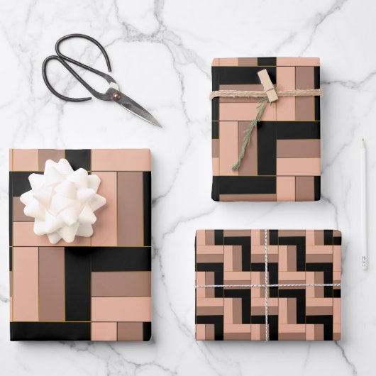 Brawn Mocha Black Geometric Rectangle Geschenkpapier Set (Vorderseite)