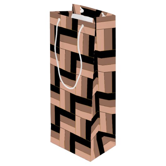 Brawn Mocha Black Geometric Rectangle Geschenktüte Für Weinflaschen (Rückseite Schrägansicht)