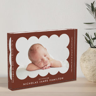 Brawn Modern Scalloped Birth Ankündigung Fotoblock