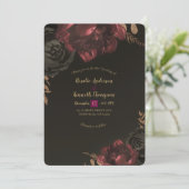 Brawn Moody Dark Floral Gold Greenerity Wedding Einladung (Stehend Vorderseite)