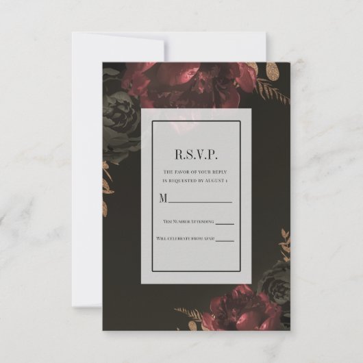 Brawn Moody Dark Floral Gold Greenery UAWG Reply Einladung (Vorderseite)