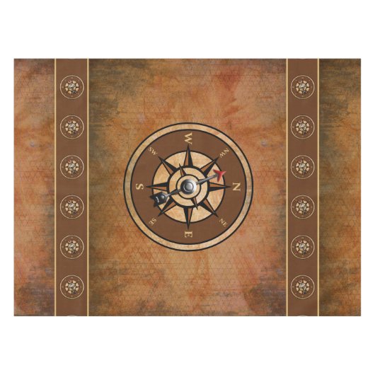 Brawn Nautic Rustic Compass Design Tischdecke (Vorderseite (Horizontal))
