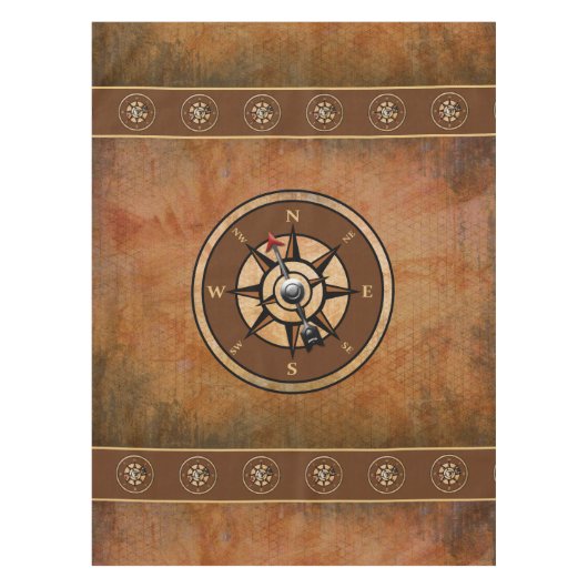 Brawn Nautic Rustic Compass Design Tischdecke (Vorderseite)
