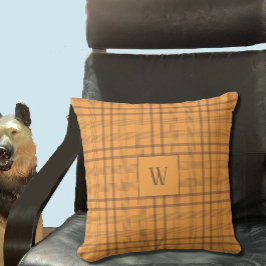 Brawn Ochre Tartan Muster Monogram Throw Pillow Kissen