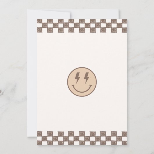 Brawn ONE HAPPY TYP Lächeln Retro Groovy Geburtsta Einladung (Rückseite)