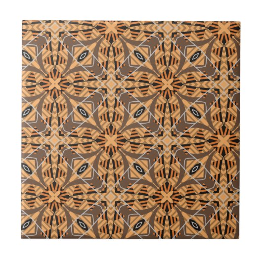 Brawn Orange Intricate Mosaic Geometric Muster Fliese (Vorderseite)