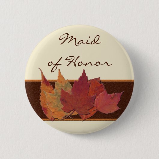 Brawn Orange Ivory Dried Blätter Wedding Party But Button (Vorderseite)