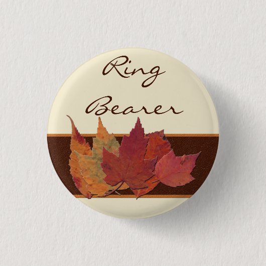 Brawn Orange Ivory Dried Blätter Wedding Party But Button (Vorderseite)