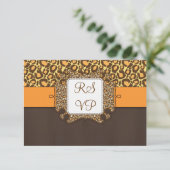 Brawn Orange Leopard Print Wedding RSVP Karten (Stehend Vorderseite)