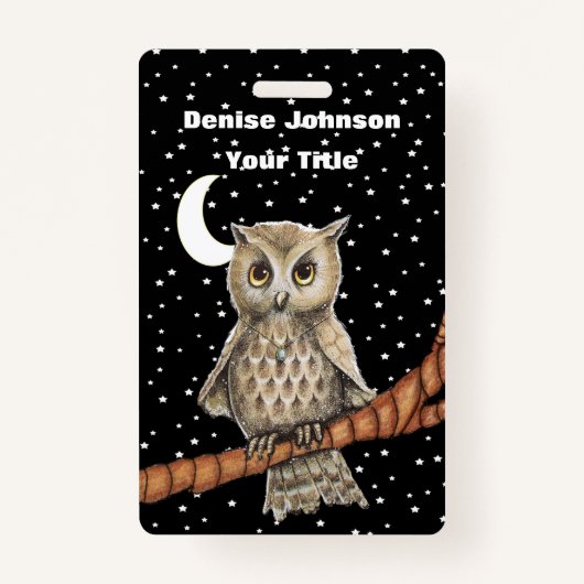 Brawn Owl Golden Eyes Blue Necklace Stars Moon Ausweis (Vorderseite)