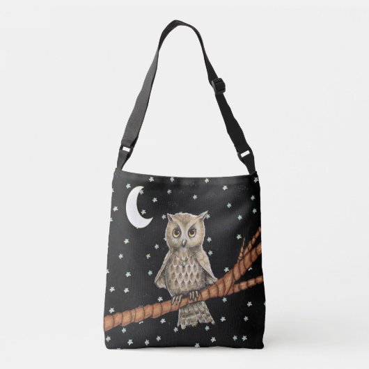 Brawn Owl Goldene Augen auf Zweigmondstern Schwarz Tragetaschen Mit Langen Trägern (Rückseite)