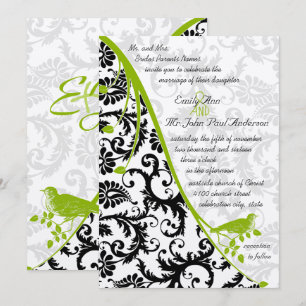 Brawn Paper Black Damask Apple Green Vintag Bird Einladung