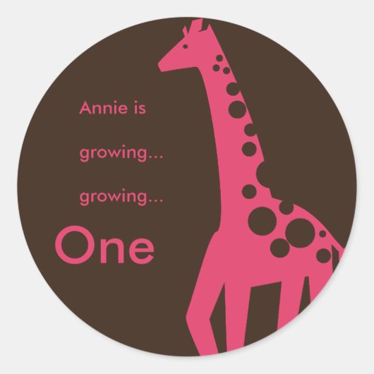 Brawn & Pink Giraffe Geburtstag Runder Aufkleber (Vorderseite)
