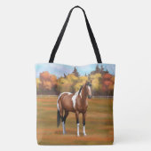 Brawn Pinto Bay Paint Horse im Herbst Weide Tasche (Rückseite)