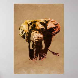 Brawn Pop Art Elephant Tinte Paint Poster