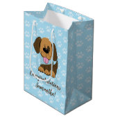 Brawn Puppy Dog Blue Paw Printbeutel Mittlere Geschenktüte (Vorderseite Schrägansicht)