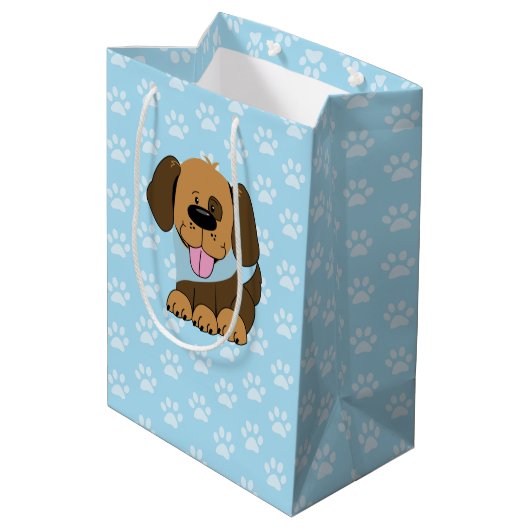 Brawn Puppy Dog Blue Paw Printbeutel Mittlere Geschenktüte (Rückseite Schrägansicht)