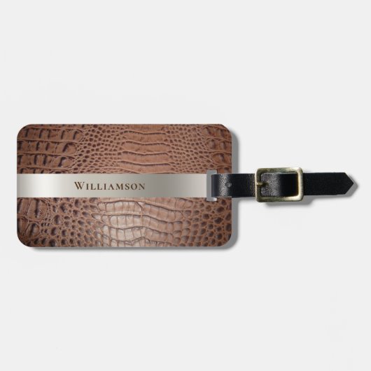 Brawn Reptile Digital Leather Titanium Metal Gepäckanhänger (Vorderseite horizontal)