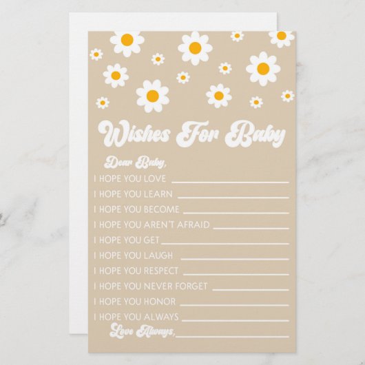 Brawn Retro Daisy wünscht sich eine Baby-Dusche-Ak Briefpapier (Vorne/Hinten)