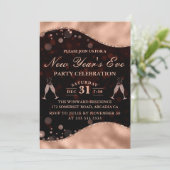 Brawn & Rose Gold Wave Border Silvester Party Einladung (Stehend Vorderseite)