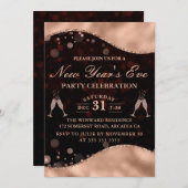 Brawn & Rose Gold Wave Border Silvester Party Einladung (Vorne/Hinten)