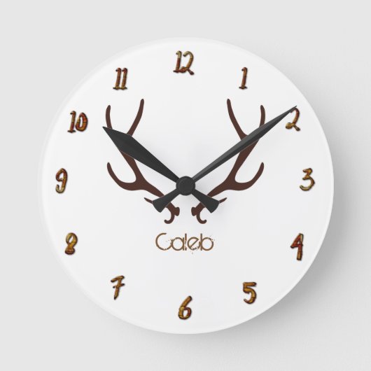 Brawn Rustic Antlers Personalisiert Custom Runde Wanduhr (Vorderseite)