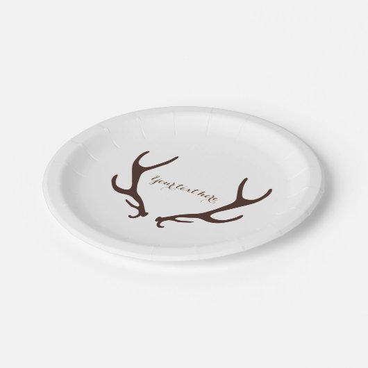 Brawn Rustic Antlers Wedding Reception Party Pappteller (Schrägansicht)