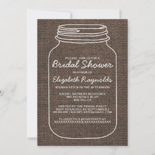 Brawn Rustic Burlap Mason Jar Brautparty Einladung