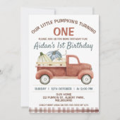 Brawn Rustic Little Pumpkin Truck 1. Geburtstag Einladung (Vorderseite)