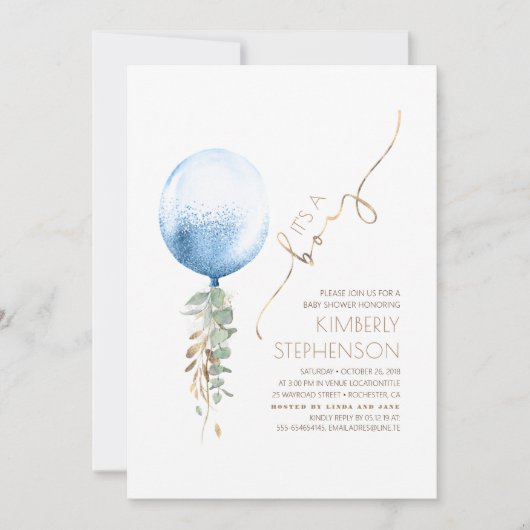 Brawn Sage Green and Blue Boy Baby Dusche Einladung (Vorderseite)