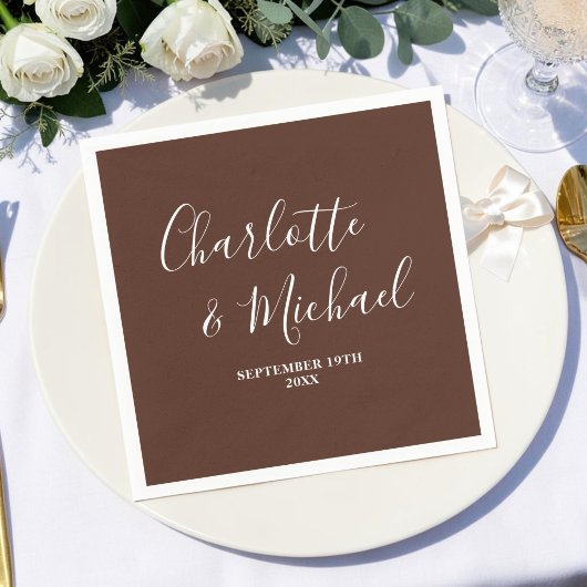 Brawn Script Minimalistisch Wedding Serviette