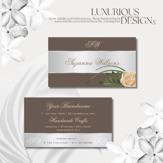Brawn Silver Decke Niedliche Rose Blume mit Initia Visitenkarte