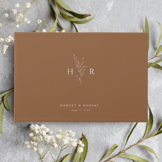 Brawn Simple Minimal Monogram Botanical Wedding Gästebuch