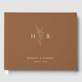 Brawn Simple Minimal Monogram Botanical Wedding Gästebuch (Vorderseite)
