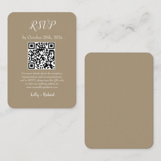 Brawn Small Vertical Wedding RSVP QR Code Begleitkarte (Vorne/Hinten)