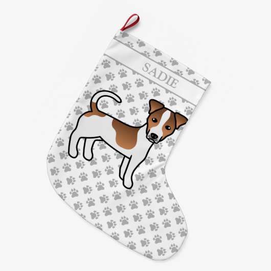 Brawn Smooth Coat Jack Russell Terrier Dog & Name Großer Weihnachtsstrumpf (Vorderansicht (hängend))